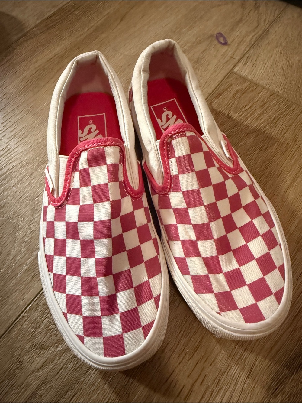 Women's Slip-On Checkerboard Canvas Shoes - Pink and White
